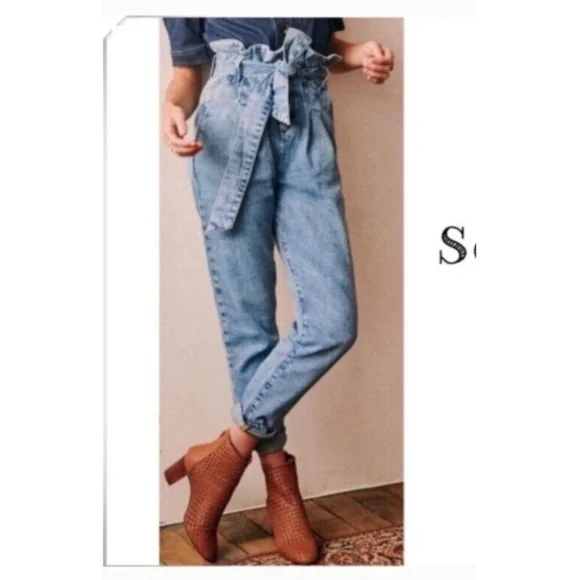 Sezane Alvin Jeans Slouchy High Rise Jeans 100%Cotton in Light Vintage Washed